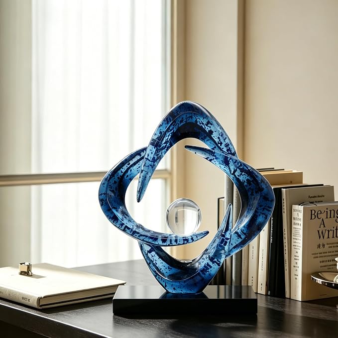 AWNR Gold Abstract Sculpture House Decor Aesthetic - Home Décor Accents for Nightstand, Shelves, Dining Room, Entryway Table, Office, Desk Accessories (Snowflake Blue)