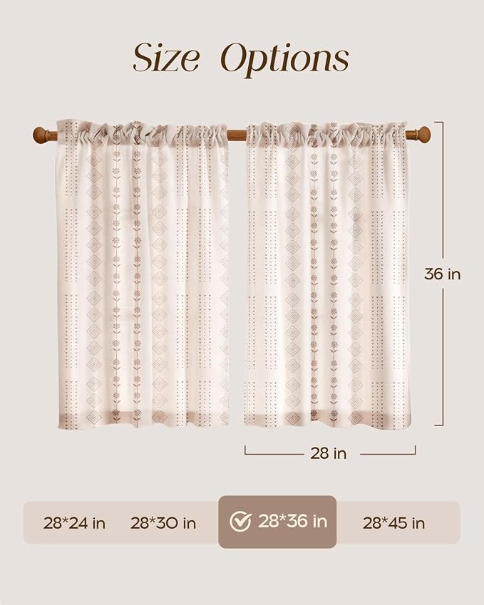 Miss Adola Farmhouse Kitchen Tier Curtains - 36 Inch Length Linen Blend Boho Cafe Curtains Striped Beige Small Window Treatments Over Sink Rod Pocket for Bathroom Living Room Light Filtering, 2 Panels
