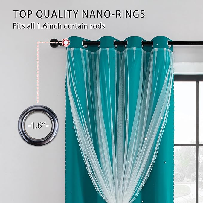 XiDi Blackout Curtains for Girls & Kids Room - 84" Long 2 Panel Teal Unicorn