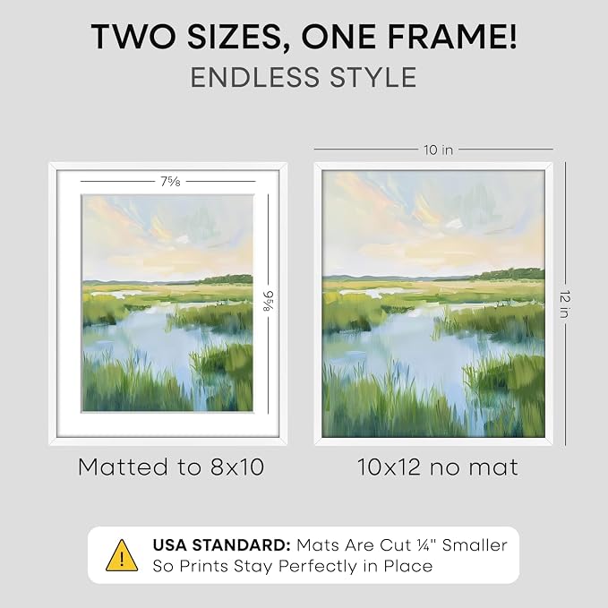 Homeforia 10x12 Picture Frame White, High End Metal 10x12 Poster Frames with Mat for 8x10, 10 x 12 White Frame Matted to 8 x 10 inch Photo, 10by12 Thin Hanging Frames, Tempered Glass, Wall Kit, Set of 2