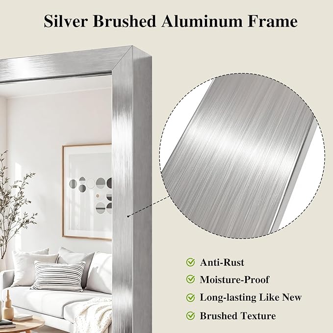 Koonmi Silver Rectangle Wall Mirror, 30x60 Inch Bathroom Mirror, Aluminum Frame Vanity Mirror for Entryway, Living Room, Bedroom Bathroom, Hangs Horizontally or Vertically