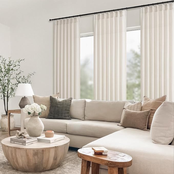 Topfinel 105 Inch Curtains 2 Panels Set,Two Packs Pinch Pleat Back Tab Linen Window Semi Sheer Privacy Thick Decorative Curtain Drapes for Living Room Bedroom,40x105 in Long,Birch
