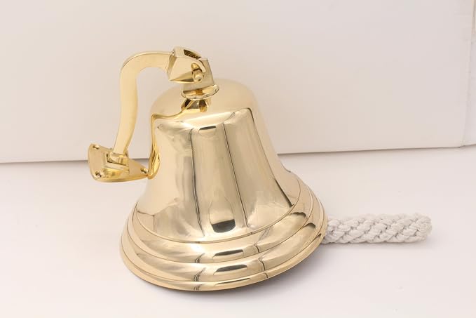 Solid Brass Wall Mounted Ship Hanging Bell for Reception, School, Outdoor,Indoor, Dinner & Chruch - 7 Inch by The Metal Magician