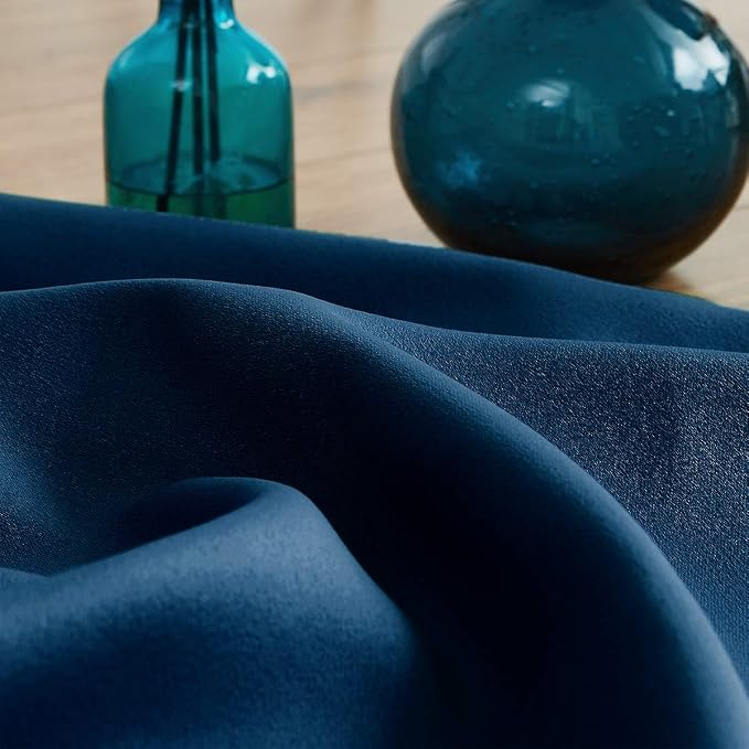 Pom Pom Curtains 90" Navy Royal Blue Blackout Curtains Bedroom Windows Drapes Triple Weave Thermal Insulated Curtain Panels for Men Boys Nursery Room Studio Hotel 52"w x2 Panels Rod Pocket