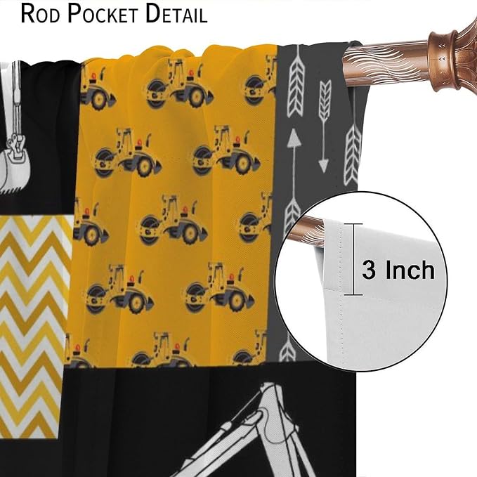 Excavator Blackout Curtain,Boys Kids Construction Vehicles Curtains Equipment Trucks Cartoon Car for Kitchen Office Bedroom Cafe Dining Room Living Room Drapes, 42x63 in