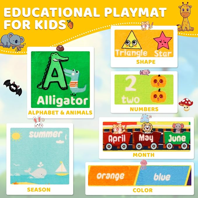 ABC Kids Rug for Playroom 59"×78.7" Play Mat Alphabet Rug Animal Number Shape Classroom Kids Playroom Early Learning Carpet for Educational Learning & Game Area Preschool