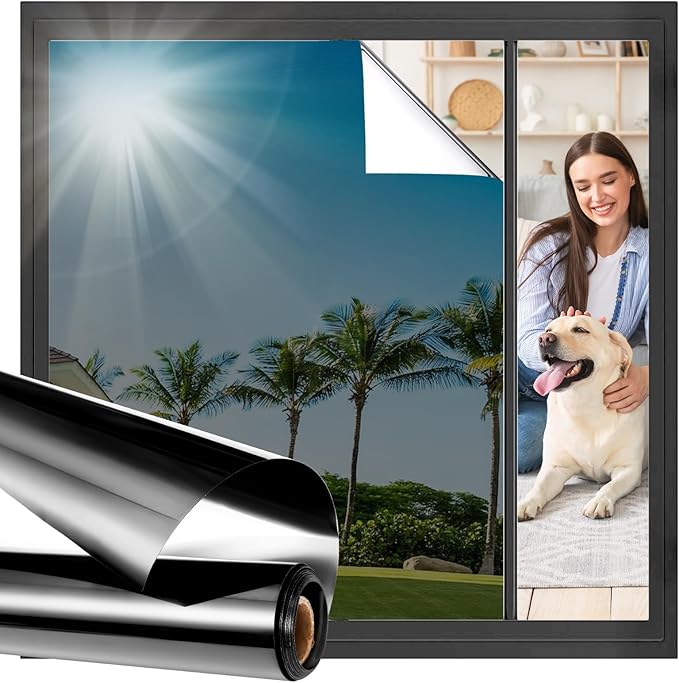 Viseeko Window Tint for Home Window Privacy Film See Out Not in Reflective One Way Window Film UV Sun Heat Blocking Window Film Static Cling for Home Office