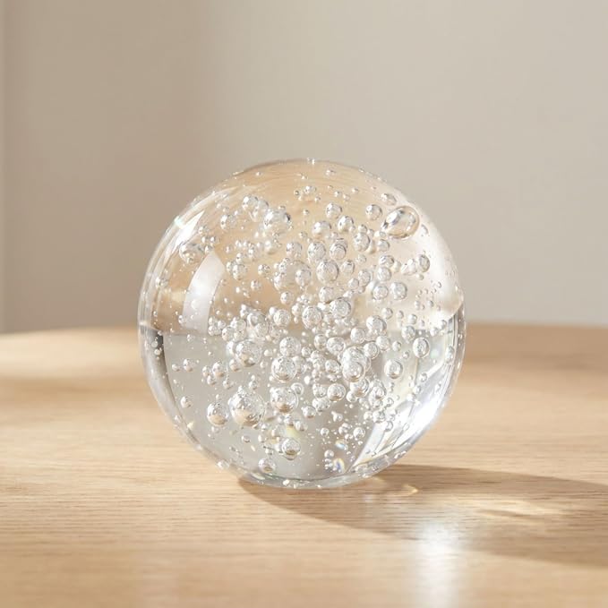 Glass Orb Ball Decorative Sphere – Paperweight Decorative Object for Desk, Shelf, or Tabletop, Living Room Placement, Bubble Design Home Decor Accent Adds Sculptural Interest – 4", Clear & Frost