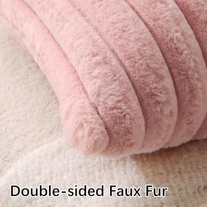 Decorative Throw Pillow with Inserts, Set of 2 Soft Faux Fur Throw Pillows, Square Boho Striped Pillow for Couch, Bed, Sofa Decor (Pink, 20" x 20"(Pack of 2))