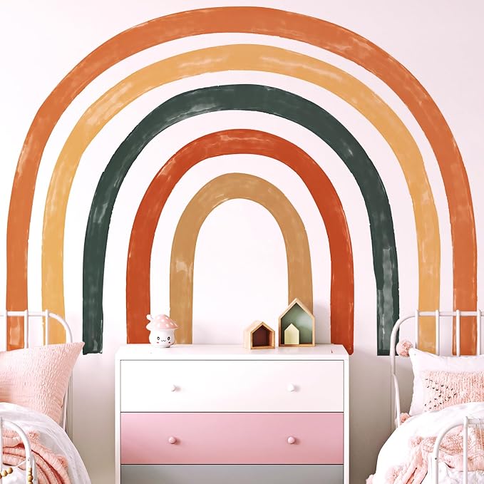 Large Boho Rainbow Wall Decals, Colorful Peel and Stick Fabric Nursery Wall Decor, Removable Home Room Wall Decor Murals Stickers for Kids Girls Toddler Bedroom Living Room Playroom