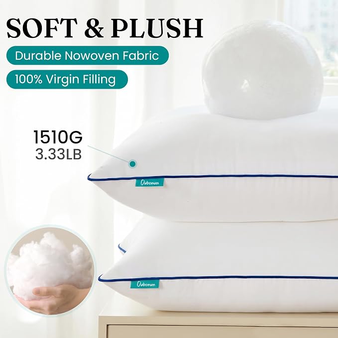 Oubonun 30 x 30 Throw Pillow Inserts – Durable & Structured, Soft Down Alternative Decorative Pillows with Piping Edge for Couch Sofa Bed, Machine Washable, White, Pack of 2
