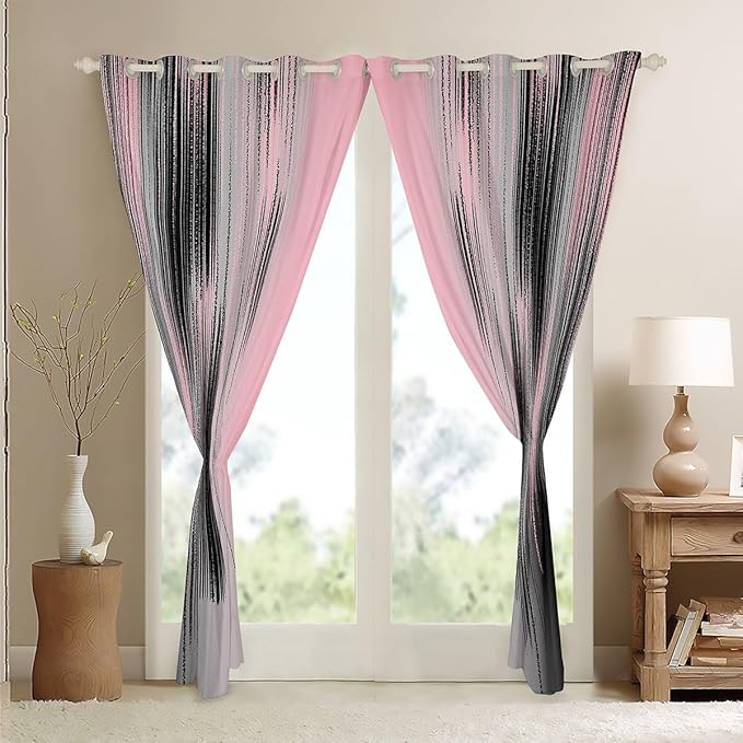 jejeloiu Pink and Black Curtains for Bedroom Living Room (2 Panels, 42 x 84 Inch) Modern Art Blackout Curtains for Kids Adults Messy Rust Darkening Drapes Gradient Stryle Window Treatments