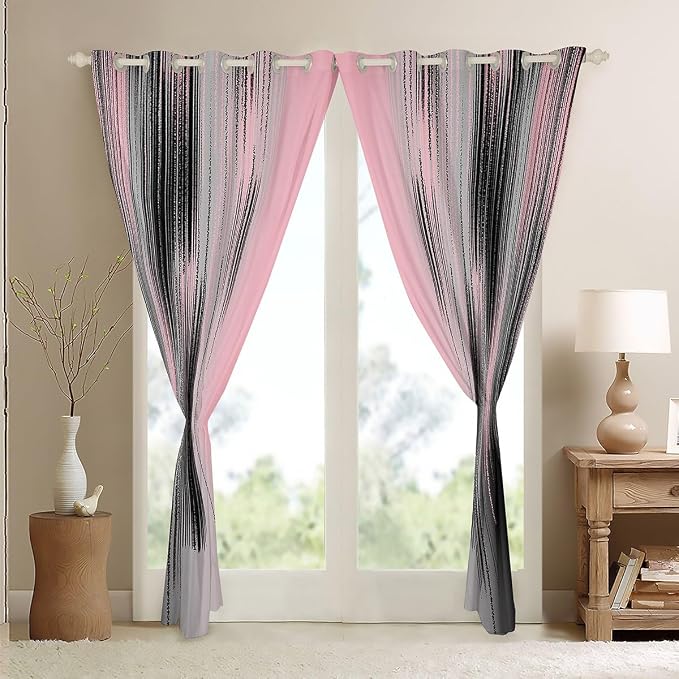 jejeloiu Pink and Black Curtains for Bedroom Living Room (2 Panels, 42 x 63 Inch) Modern Art Blackout Curtains for Kids Adults Messy Rust Darkening Drapes Gradient Stryle Window Treatments s