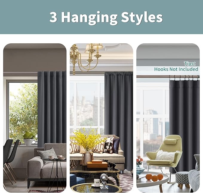 BGment Dark Grey 100% Blackout Curtains for Bedroom, 78 Inch Black Out Living Room Panels with Thermal Liner, Rod Pocket and Back Tab Double Layer Room Darkening Drapes, 2 Panels, Each 52 x 78 Inch