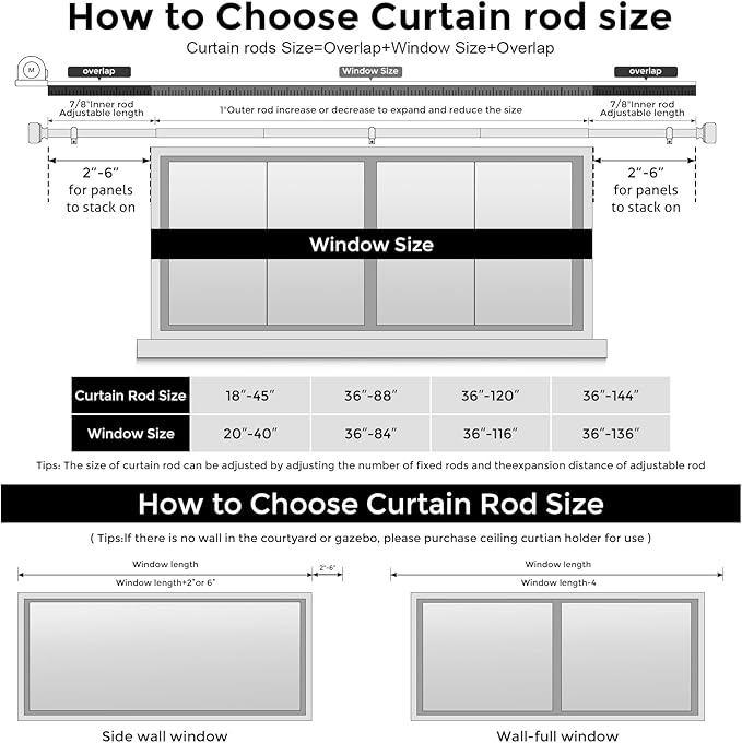 Black Curtain Rods for Windows 28 to 48 Inch(2.3-4ft), 1 Inch Diameter Heavy Duty Curtain Rod, Adjustable Decorative Drapery Poles 18-45", Matte Black
