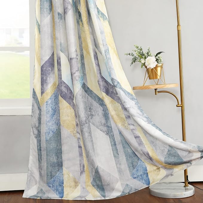 Leeva Grommet Drapes & Curtains for Office, Linen Textured Modern Solid Window Treatments Decorative Curtain Panel for Guest Room, 2 Packs, 52 x 84 in, Yellow and Blue