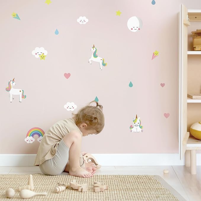 Removable Wall Decals for Kids Room – Peel and Stick Wall Stickers for Girls & Boys Bedroom, Playroom & Nursery – Easy to Apply Wall Decor - Unicorn Wall Decals