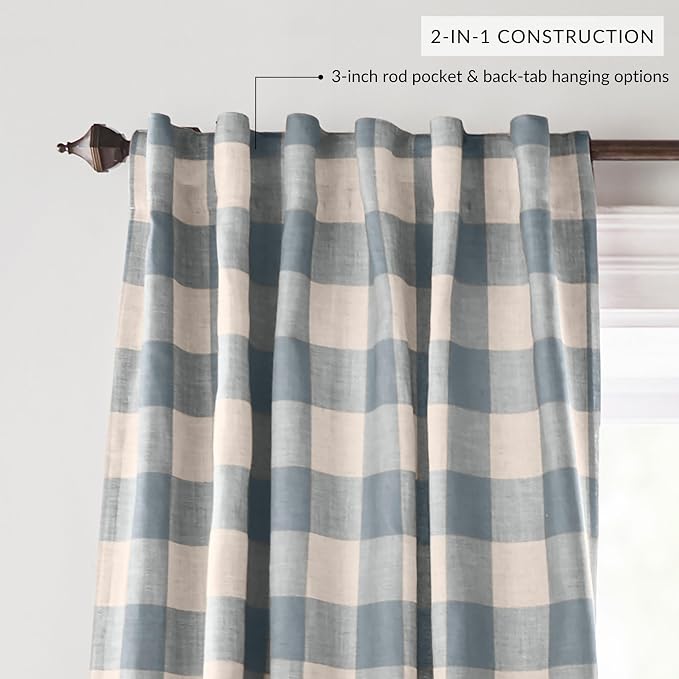 Grainger Buffalo Check Blackout Window Curtain, Chambray - 52" W x 84" L