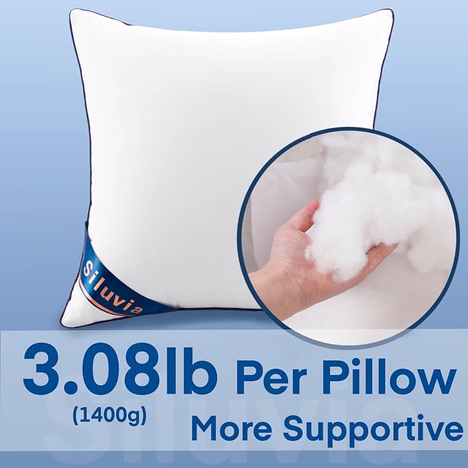 Siluvia Euro Pillows 26x26 Pillow Inserts Set of 2 Square Throw 26 Pillow with 100% Cotton Cover for Sofa, Couch, and Bed - White | 100% pure cotton cover, soft and breathable