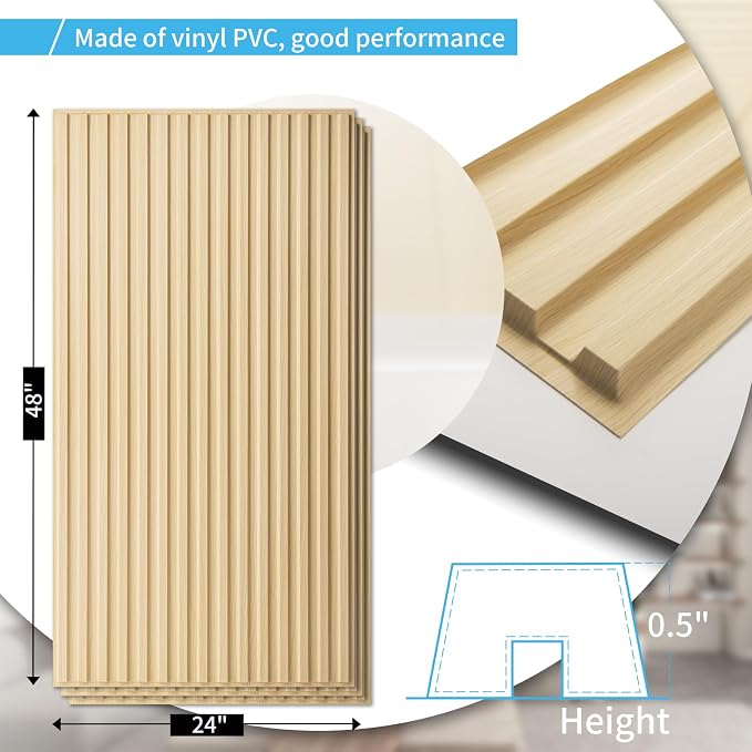 Art3d 12-Pack Slat Design 3D Wall Panels for Interior Wall Decor, 2x4 FT PVC Decorative Drop Ceiling Tiles - Oak, 24 x 48in.