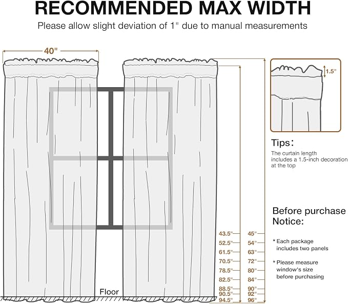 Anmao Non-See-Through Off White Privacy Semi Sheer Curtains for Living Room 80 Inch Length 2 Panels Set, Light Filtering That Let Light in Rod Pocket Window Drapes for Bedroom, 40W x 80L, Ivory White