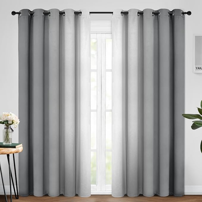 Yakamok Ombre Curtains Grey and Greyish White for Living Room,62Wx84L | Room Darkening Curtains 84,Thermal Insulated Gradient Color Drape,Light Blocking Grommet Window Curtains for Bedroom,2 Panels