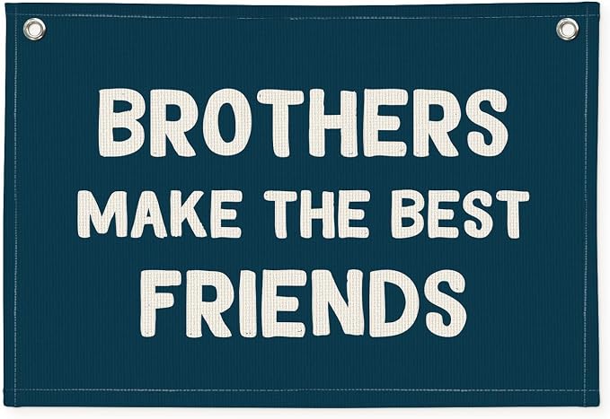 Brothers Make The Best Friends Banner, Boys Room Decor, Toddler Boy Linen Banner Wall Hanging Flag Decor for Nursery 20x30 - Navy Blue