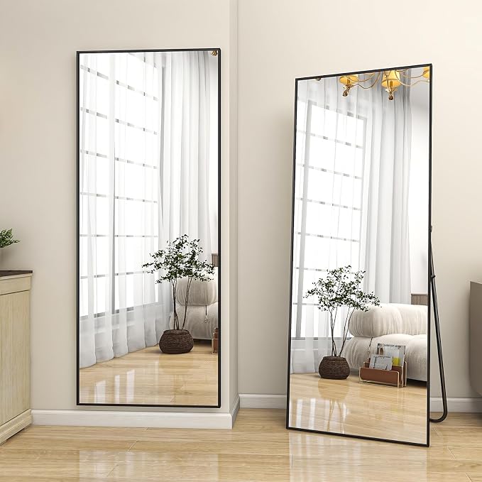 BEAUTYPEAK Full Length Mirror 64"x21" Nano Glass, Standing Rectangle Floor Mirrors Body Dressing Wall-Mounted for Living Room, Bedroom, Black