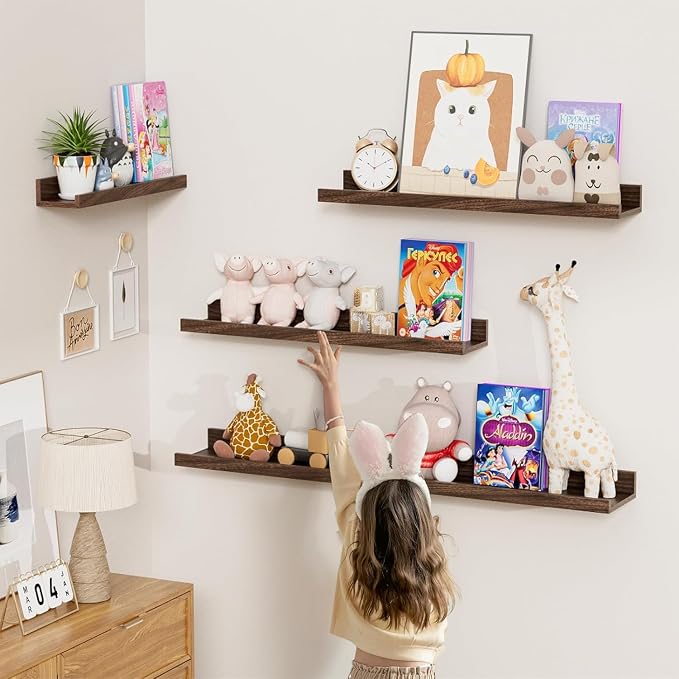 Heimlove 20 inch Picture Ledge Shelf Set of 8,Long Floating Shelves for Wall,Black Picture Shelf with Lip for Wall Decor,Living Room Bedroom Bookshelf Photo Frames Nursery Book Shelves for Storage