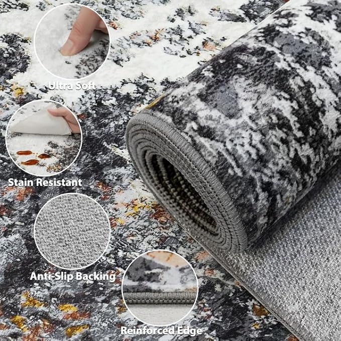 8x10 Area Rug for Living Room Bedroom: Large Washable Rug with Anti-Slip Backing Non-Shedding Stain-Resistant Soft Abstract Carpet for Dining Room Nursery Home Office (Gray/Multi)