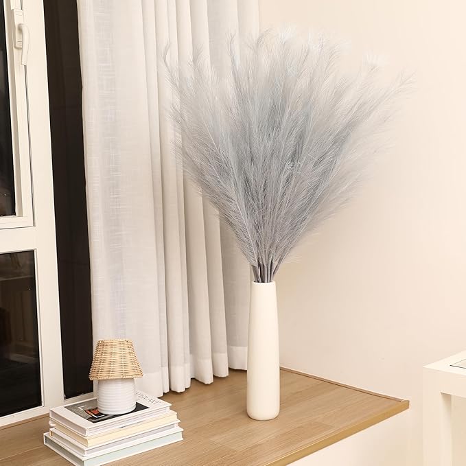 Wertuirk Silver Pampas Grass Decor, 8 Pcs 45 Inch Tall Large Faux Pompous Grass, Long Artificial Flowers for Floor Vases, Wedding Centerpieces, Baby Shower and Home Decoration (Silver)