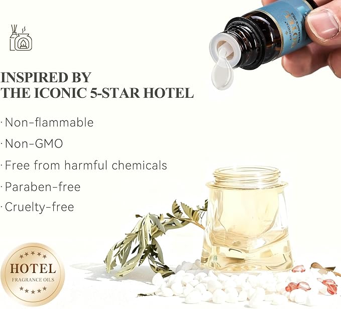 Hotel Diffuser Oil Gift Set - Inspired by 5-Star Hotel Fragrance Oil Set - My Way, White Tea,Baccarat,Four Seasons,Dubai,Beachfront Villa,Paris Coast