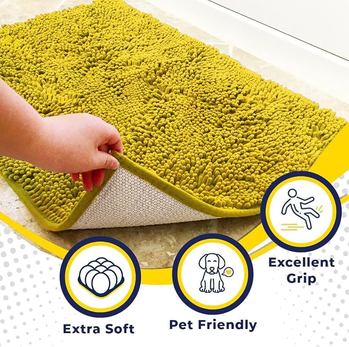 Muddy Mat® | Super Water Absorbent Door Mat Indoor, Microfiber Quick Dry Chenille Entryway Rug,Slip Resistant Front Door Mat,Indoor Mats for Entryway,Machine Washable Pet Rug, Lemon Yellow 30" x 48"