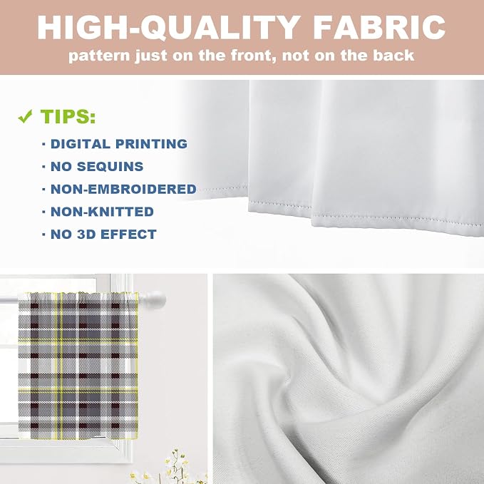 Shrahala Grunge Vintage Art Plaid Blackout Curtain Tiers, Tartan Grey Kitchen Valance Light Blocking Tier Drapes with Rod Pocket, 2 Pack 26 X 24 in
