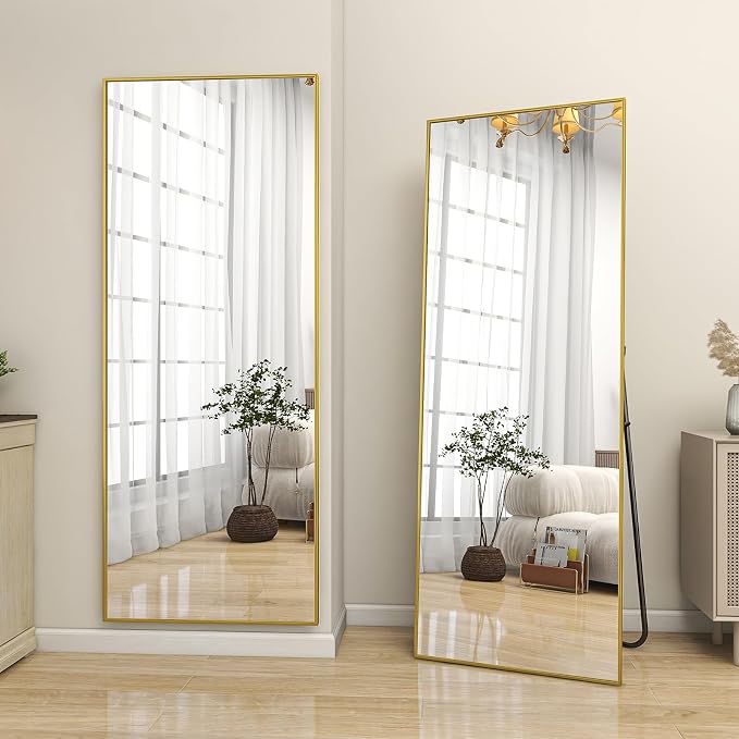 BEAUTYPEAK Full Length Mirror 64"x21", Standing Rectangle Floor or Wall-Mounted Mirrors for Living Room, Bedroom, Gold