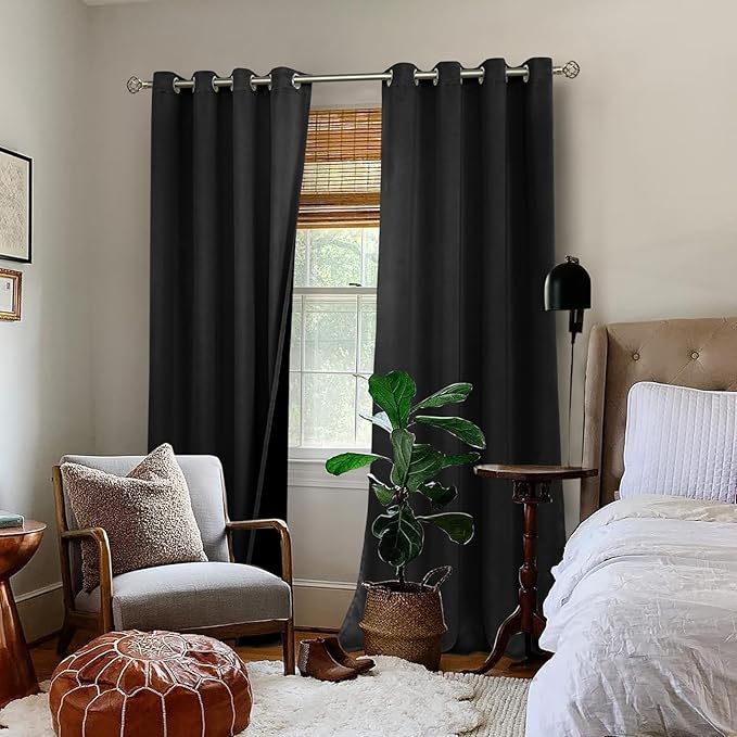 BGment Black Blackout Curtains 95 Inches Long 2 Panels Set for Living Room, Thermal Insulated 100% Light Blocking Curtains & Drapes, Grommet Soundproof Curtains for Bedroom Window, Each 52 Wide