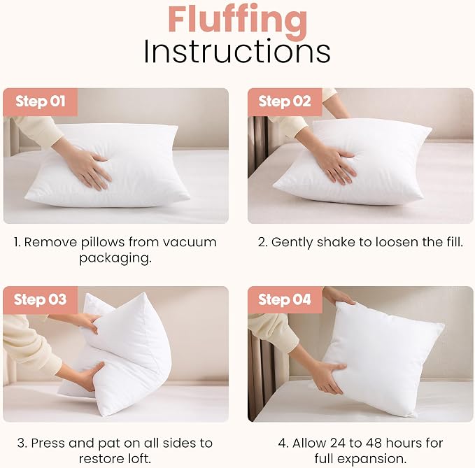Utopia Bedding 24x24 Pillow Inserts, Set of 2, White – Indoor Decorative Throw Pillows for Bed, Sofa & Couch – Soft, Supportive & Fluffy Cushion Inserts