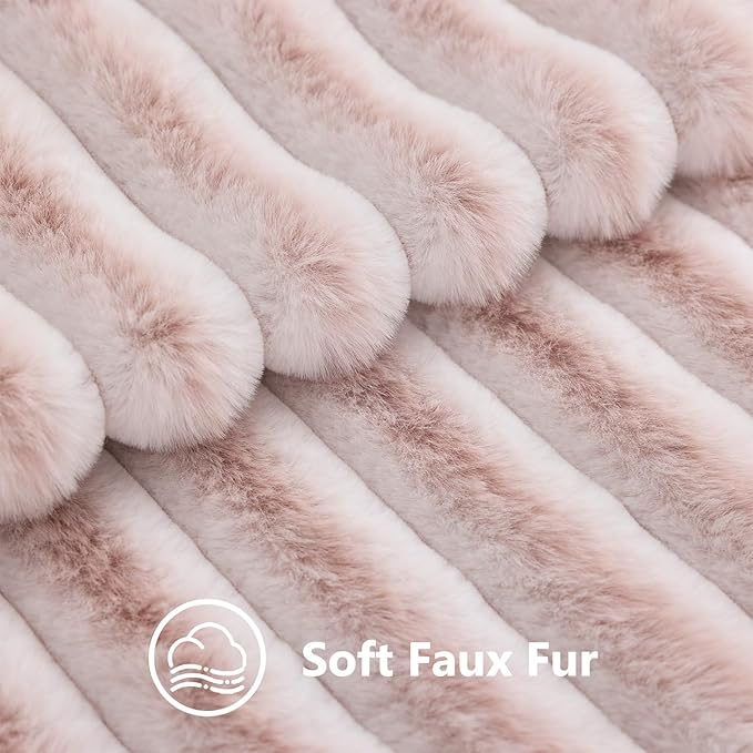 decorUhome Fall Cozy Faux Fur Throw Pillow Covers 16x16 Set of 2 Decorative Soft Plush Striped Modern Farmhouse Boho Couch Pillow Cases with Velvet Back for Sofa Bed Living Room, Pink White