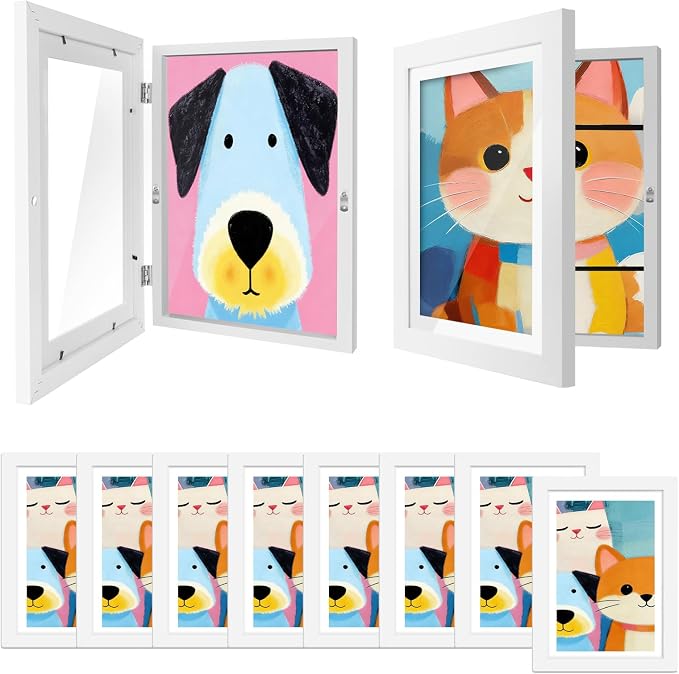 8 Pack Kids Art Frames 8.5x11 Inch Kids Artwork Flip Frame Changeable for Picture Display, Children School Drawing Projects Storage, Horizontally Vertically Wall Hanging, Front Opening