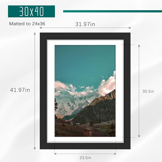 Picrit 30x40 Picture Frame 3 Pack, Black Poster Frame, Display Poster 24 x 36 with Mat or 30 x 40 without Mat for Horizontal or Vertical Wall Mounting