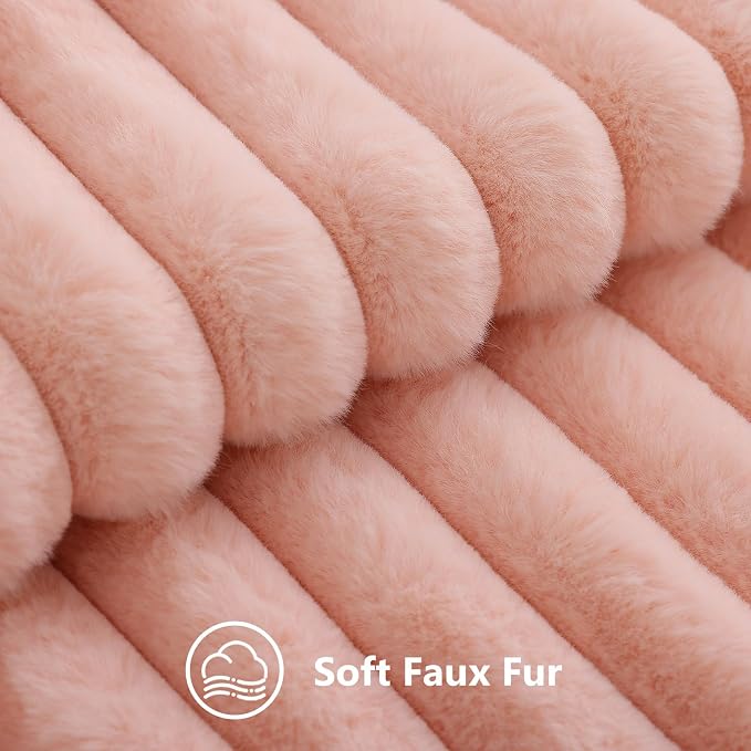 decorUhome Fall Cozy Faux Fur Throw Pillow Covers 16x16 Set of 2 Decorative Plush Striped Modern Farmhouse Boho Couch Pillow Cases with Velvet Back for Sofa Bed Living Room, Blush Pink