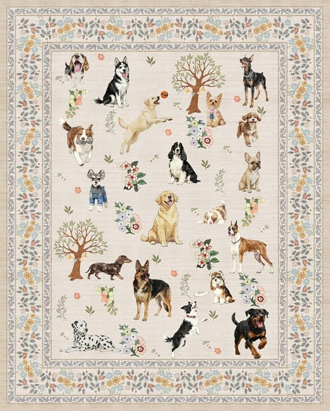Beige Area Rugs 9x12 Living Room, Washable Dog Rug Non Slip Floral Low Pile Large Rug for Living Room, Bedroom, Farmhouse, Dining Room, Kids Playroom(9 x 12, Beige)
