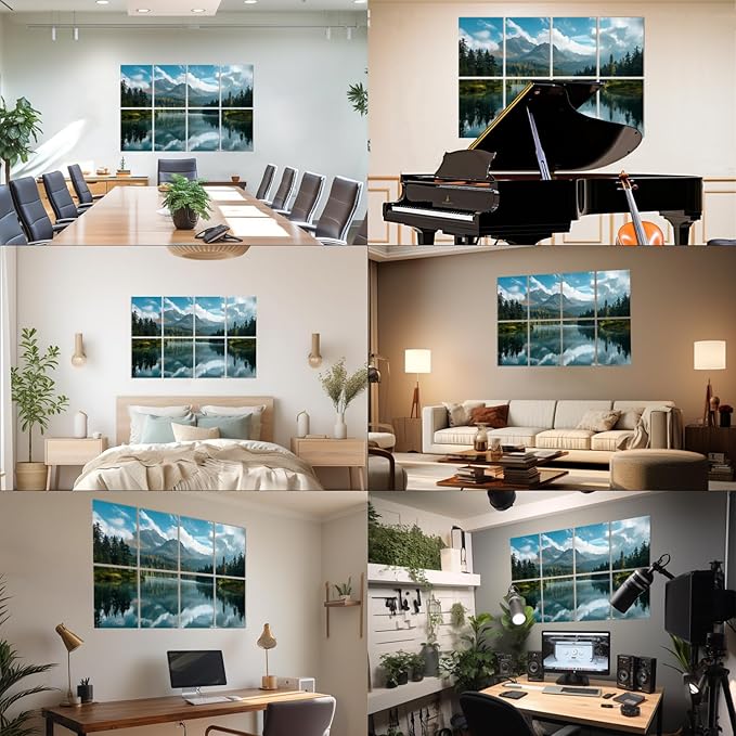 FurnoFlexArt Acoustic Panels Tiles Decorative Room Sound Proof Foam Absorbing Panels Noise Dampening Canceling Reducing Blocker for Walls (Mountain Lake View, 48 * 32 in)