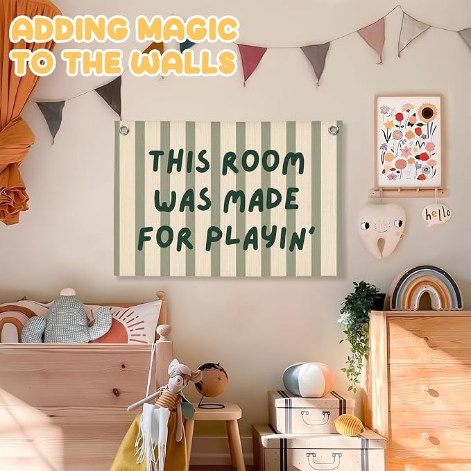 Playroom Wall Decor, This Room Was Made For Playin Linen Canvas Banner, Toddler Playroom Decor Kids Toy Room Nursery Wall Decor for Toddler Boys Bedroom, 30x20 Inch