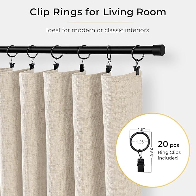 INOVADAY 100% Blackout Curtains for Bedroom, Cream Black Out Curtains 120 Inch Long, Clip Rings Linen Blackout Drapes, Thermal Insulated Room Darkening for Living Room, 2 Panels - W50xL120
