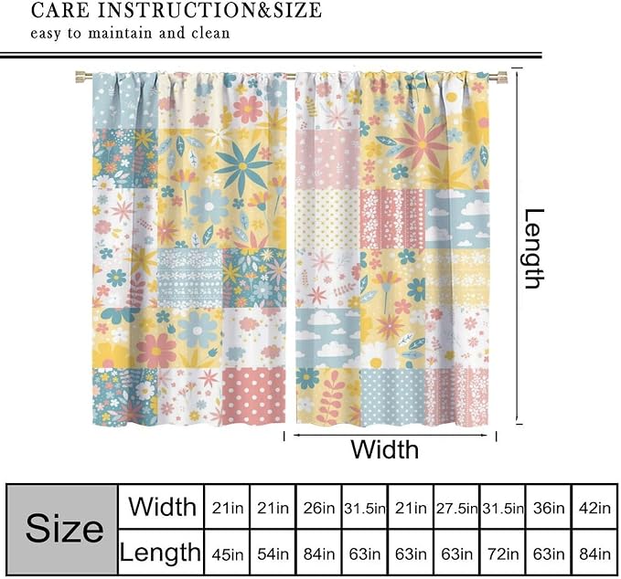 Boho Patchwork Floral Curtains Retro Rustic Flowers Plants Vintage Farmhouse Print Window Drapes for Bedroom Living Room Kitchen Cafe （W20xL45 Inch） x2 Decor