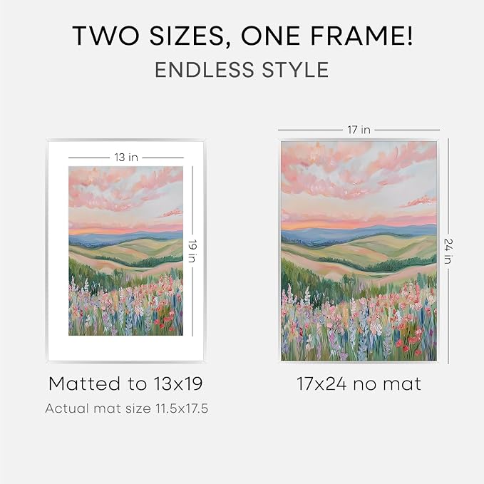 Homeforia 17x24 Picture Frame Silver, High End Metal 17x24 Frames with Mat 13x19 for Photo, 17 x 24 Silver Poster Frame Matted to 13 x 19 Print, 24x17 Hanging Frame, Tempered Glass, Wall Kit, Set of 1