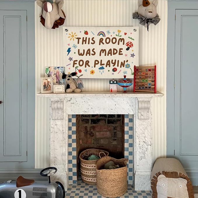 Play room Wall Decor, Toddler Playroom Decor Hanging Linen Banner, Play Room Wall Decor for Nursery, 20x30 Inch