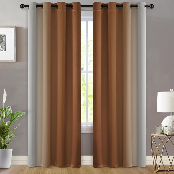 Yakamok Ombre Curtains Burnt Orange and Greyish White for Bedroom,52Wx84L | Room Darkening Curtains 84,Thermal Insulated Gradient Color Drape,Light Blocking Grommet Window Curtains for Bedroom,2 Panels