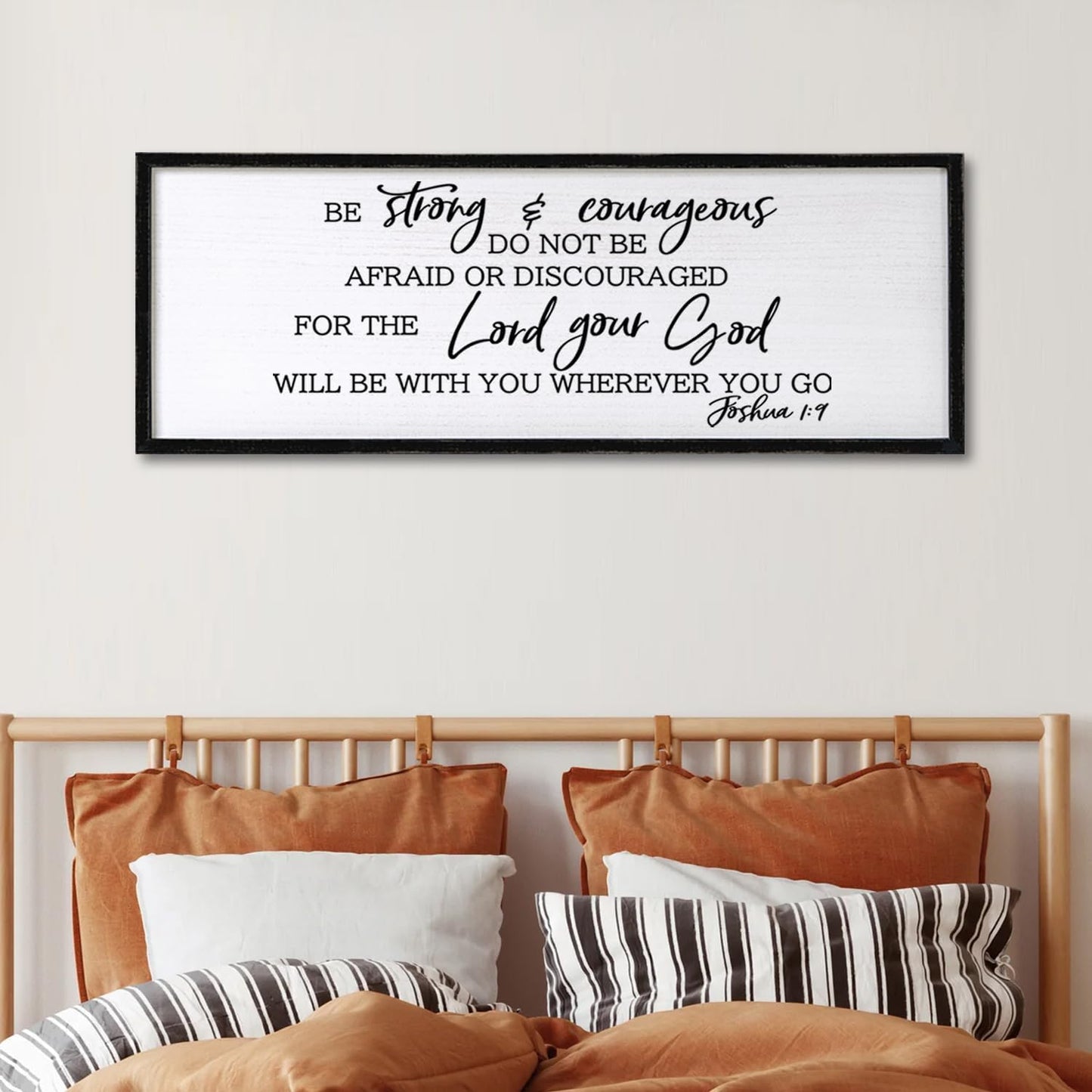 Be Strong And Courageous Sign Bible Verse Framed Wall Art, 32''×12'' Rustic Religious Christian Proverbs 3:5-6 Sign, Horizontal Holy Inspirational Catholic Scripture Decor